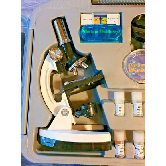 Microscope Set 300X 600X 1200X Science AmScope 25 Prepared Slides Case - Picture 2 of 12